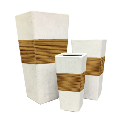 Contemporary Tall Tapered Square with Arorog Band and Rattan Window Boxes